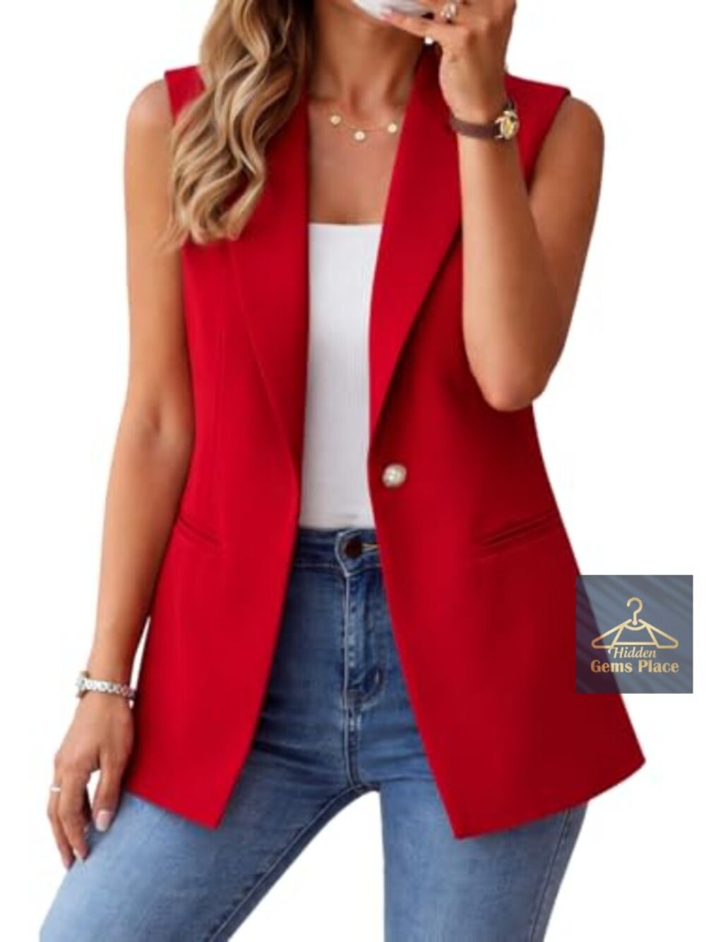 Sleeveless Vest Blazer Fully Lined Open Front Work Office Jacket Pockets